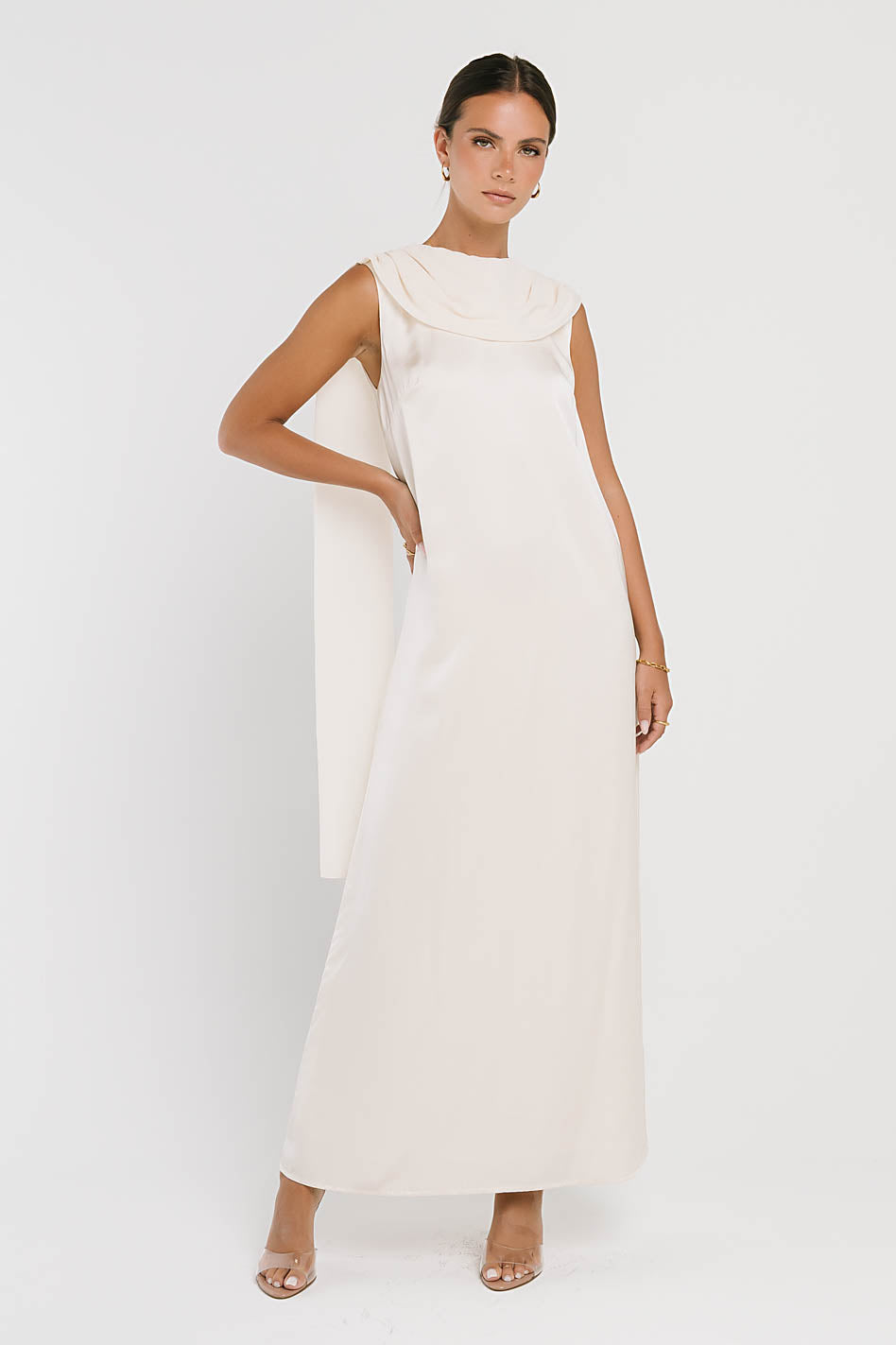 Lauren Satin Maxi Dress in Ivory