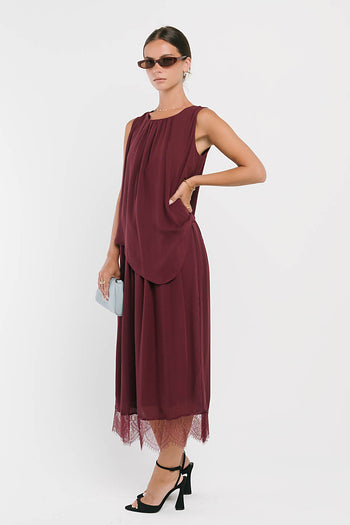 Eleanor Tiered Midi Dress in Plum