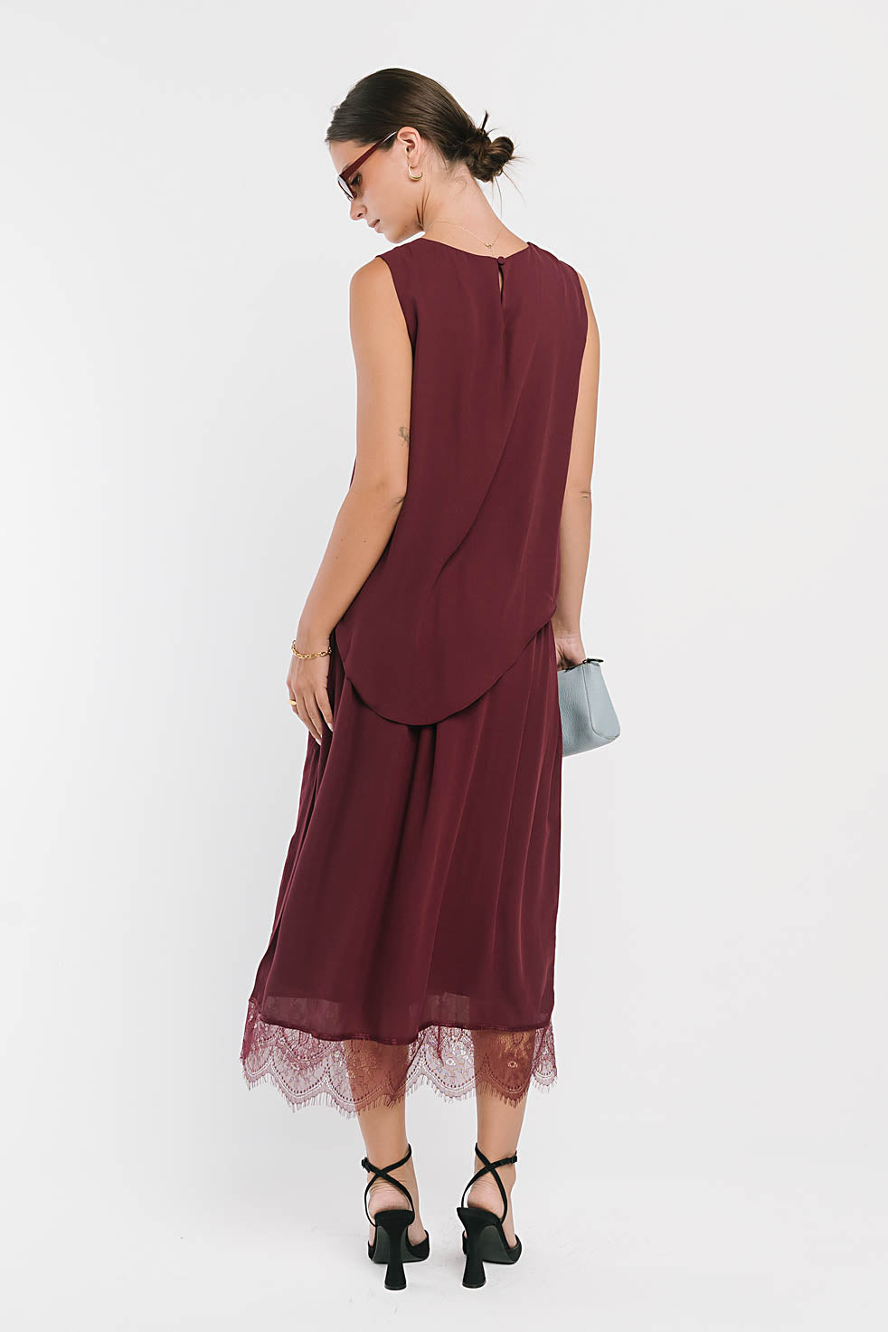 Eleanor Tiered Midi Dress in Plum