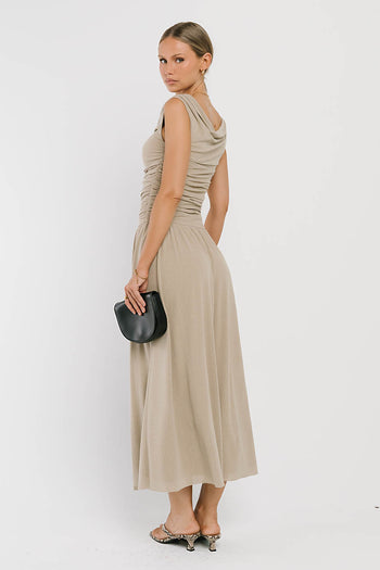 Luna Ruched Maxi Dress in Taupe