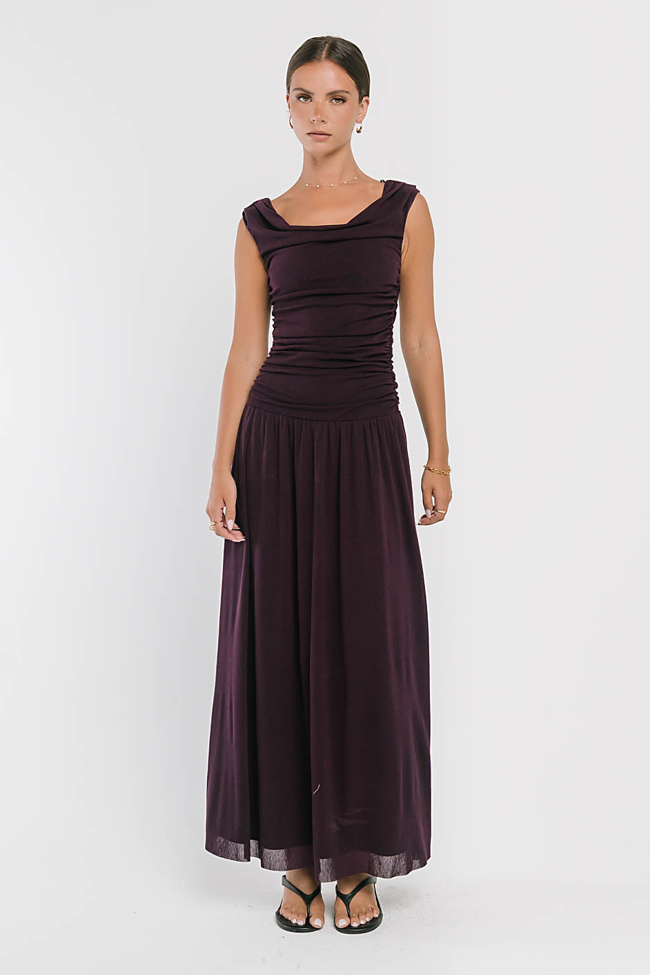 Luna Ruched Maxi Dress in Purple