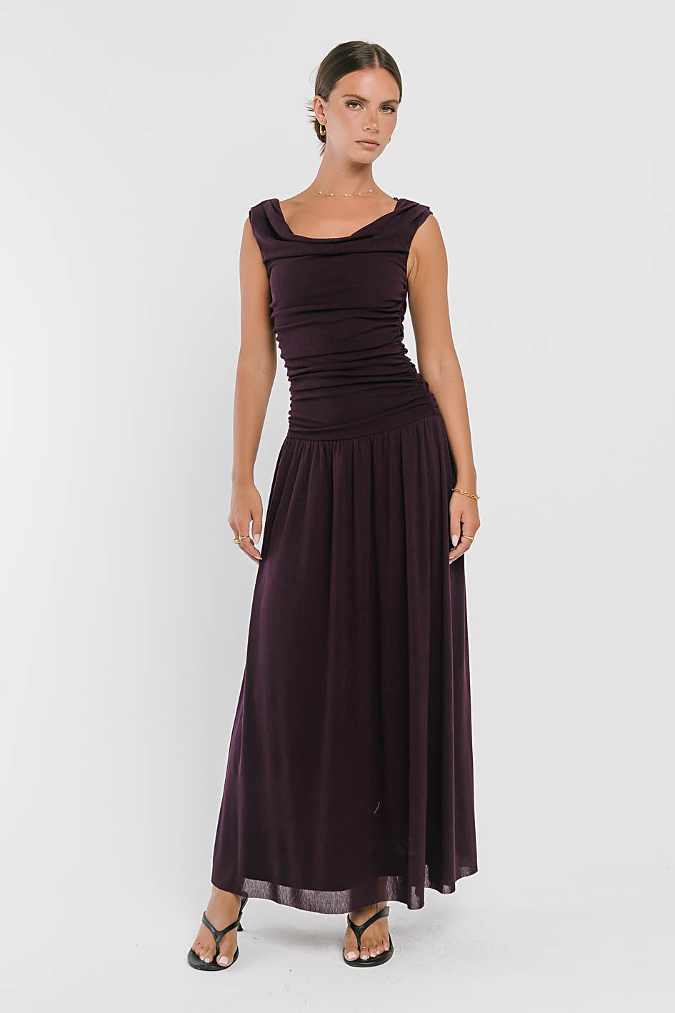 Luna Ruched Maxi Dress in Purple