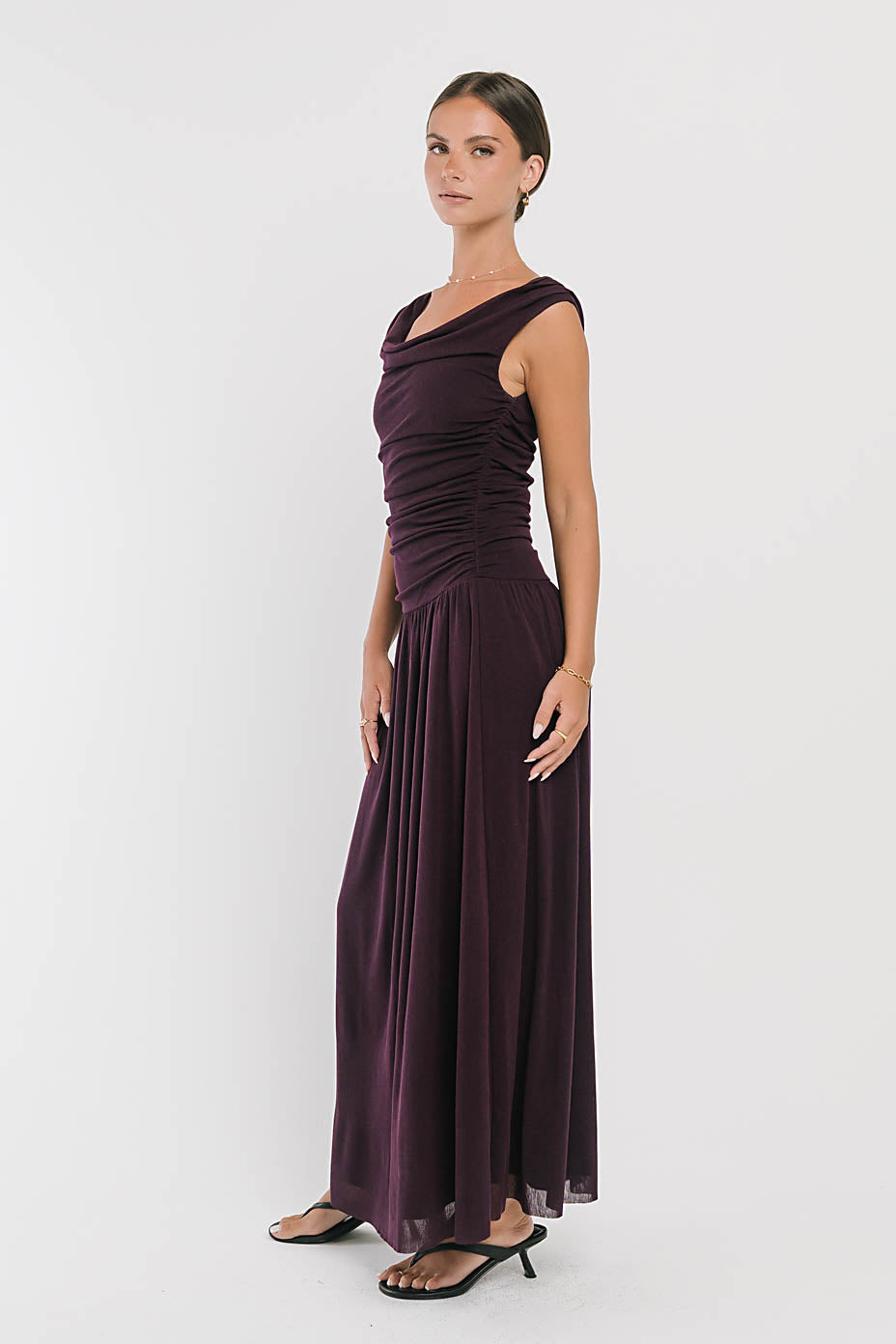 Luna Ruched Maxi Dress in Purple