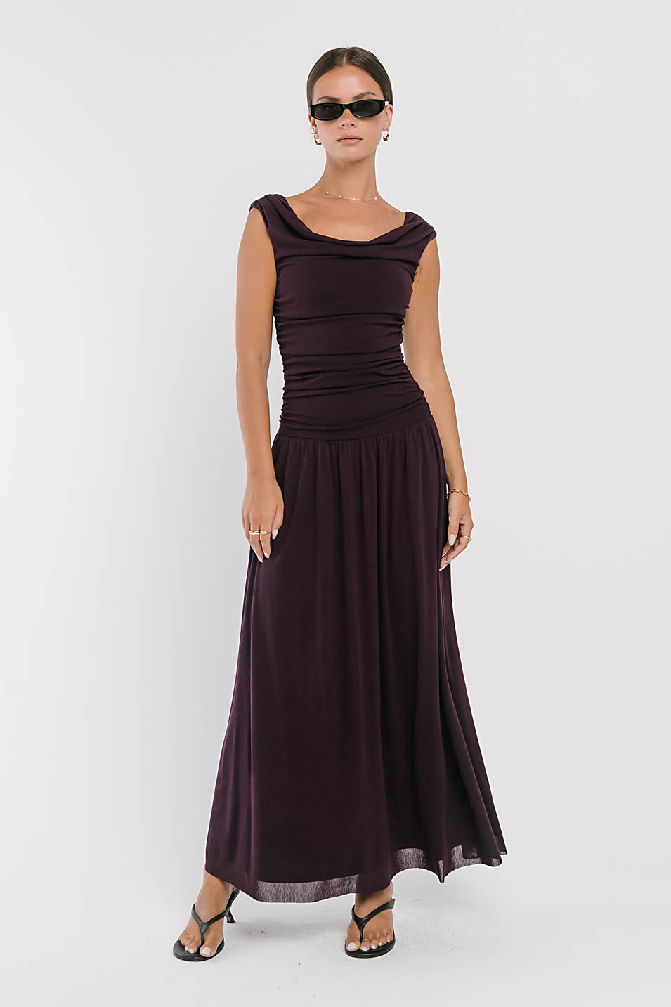 Luna Ruched Maxi Dress in Purple