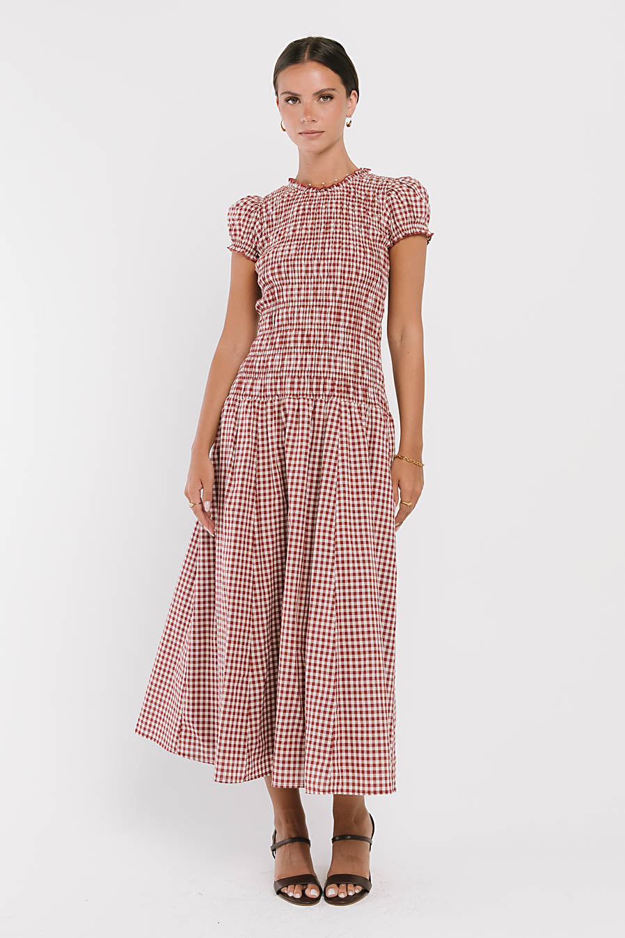 Opal Gingham Maxi Dress in Burgundy