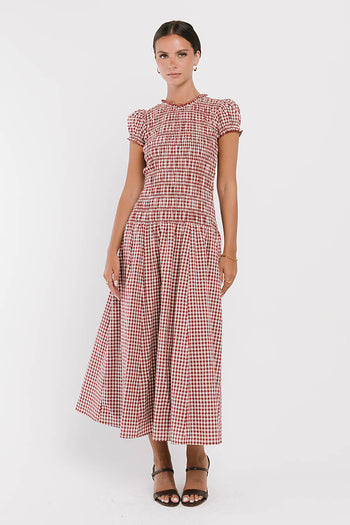 Opal Gingham Maxi Dress in Burgundy