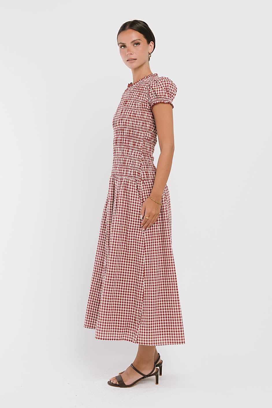 Opal Gingham Maxi Dress in Burgundy
