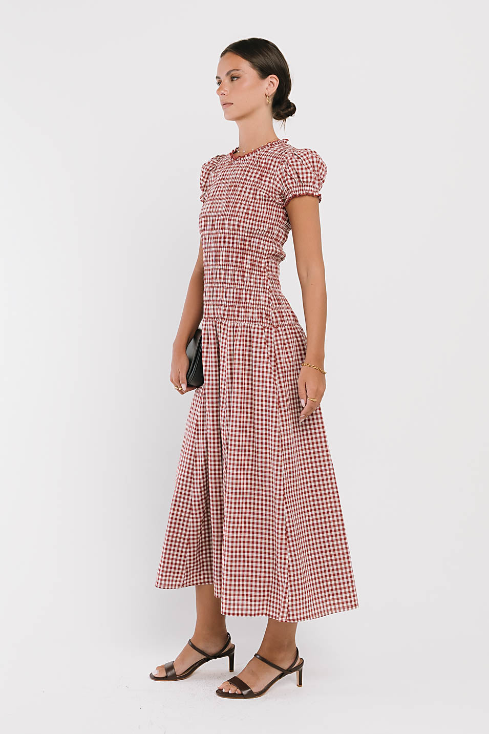 Opal Gingham Maxi Dress in Burgundy