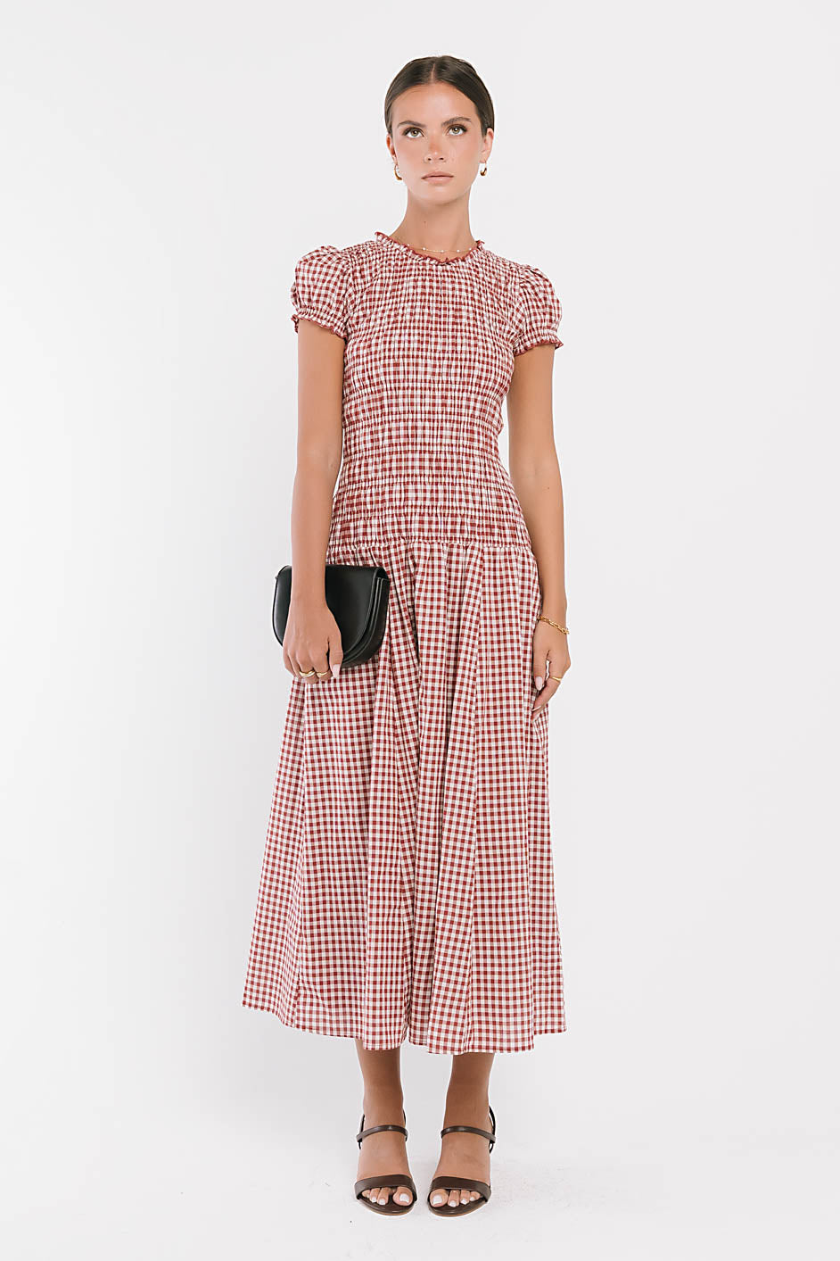 Opal Gingham Maxi Dress in Burgundy