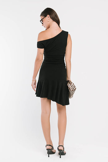 Yara Ruched Mini Dress in Black
