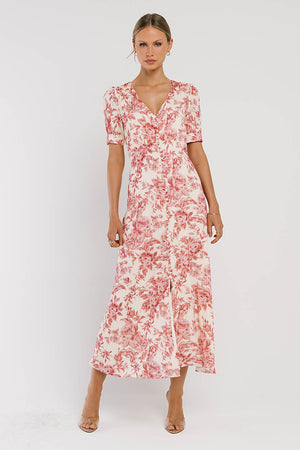 Lia Floral Midi Dress in Pink