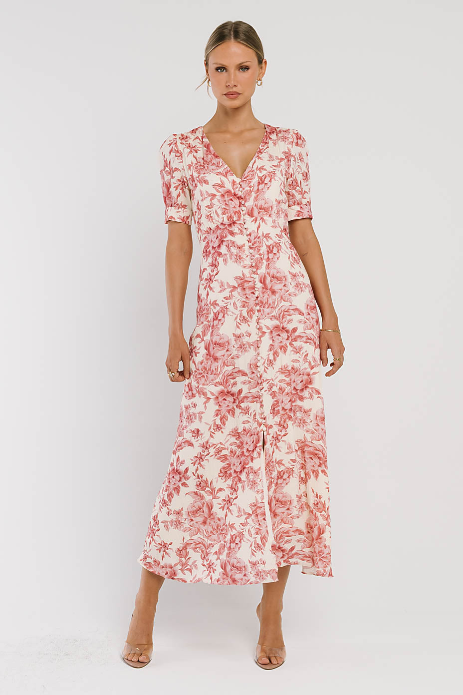 Lia Floral Midi Dress in Pink