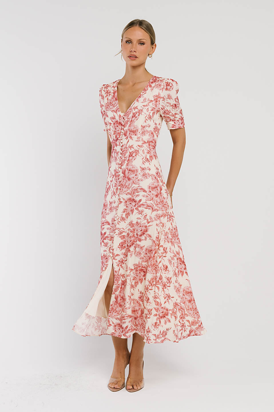 Lia Floral Midi Dress in Pink