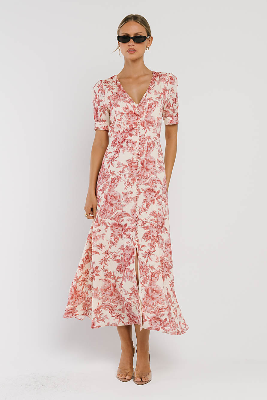 Lia Floral Midi Dress in Pink