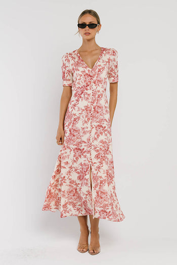 Lia Floral Midi Dress in Pink