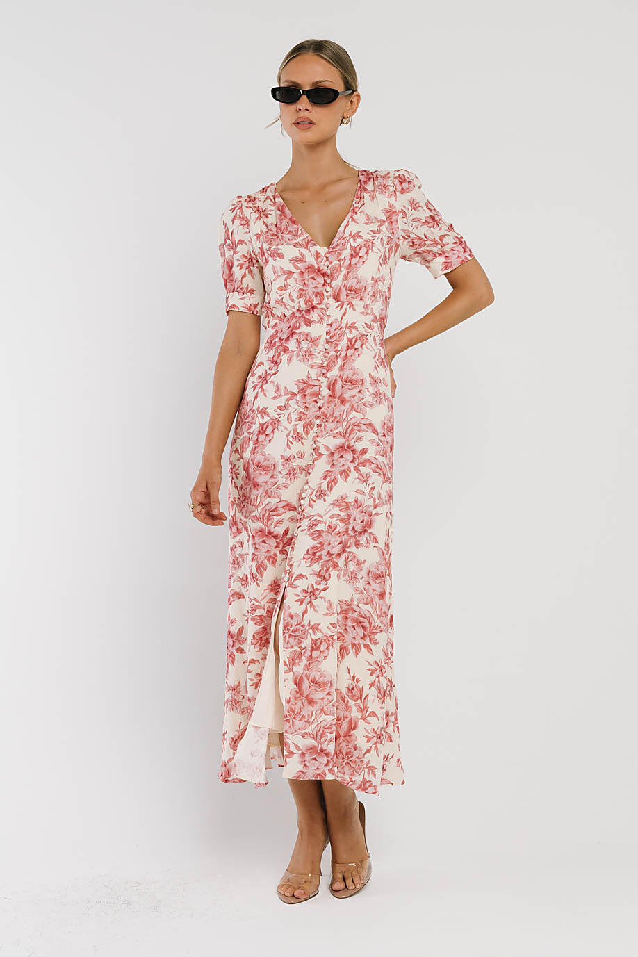 Lia Floral Midi Dress in Pink