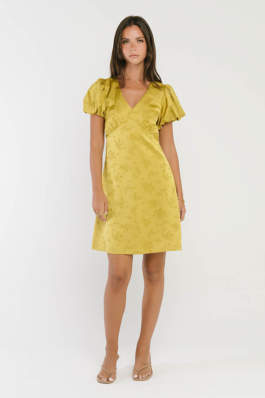 Brenna Floral Mini Dress in Chartreuse