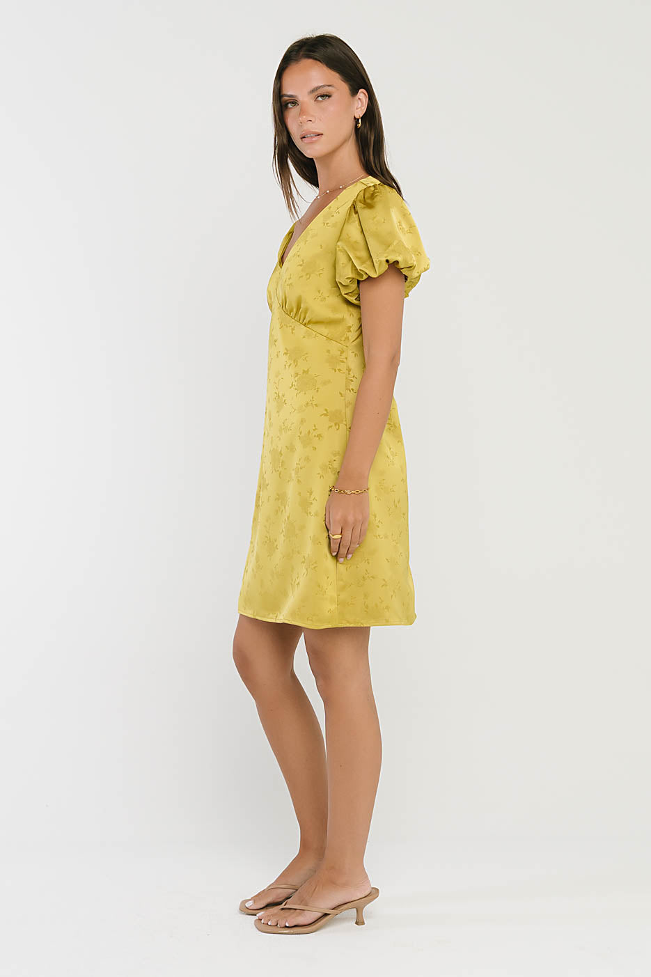 Brenna Floral Mini Dress in Chartreuse