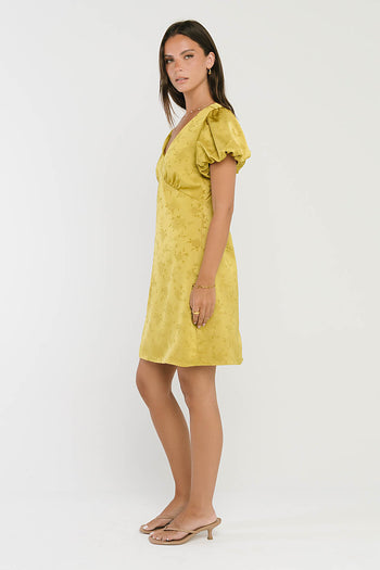 Brenna Floral Mini Dress in Chartreuse