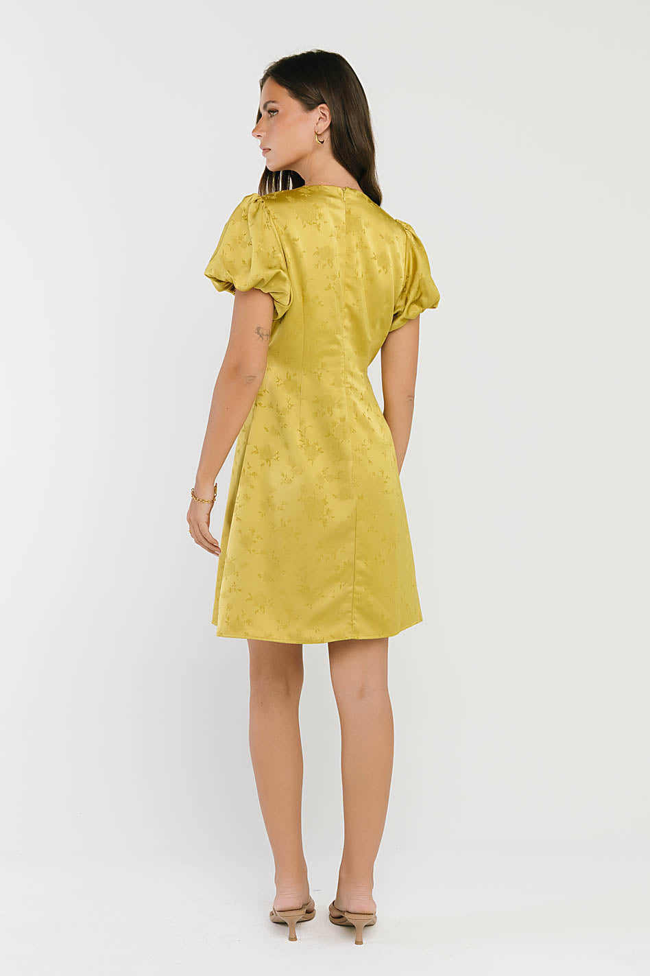 Brenna Floral Mini Dress in Chartreuse
