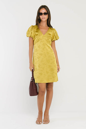 Brenna Floral Mini Dress in Chartreuse