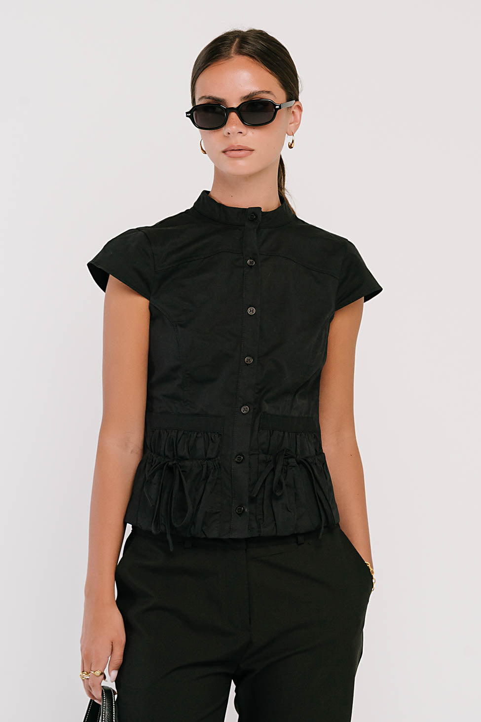 Mila Button Down Top in Black
