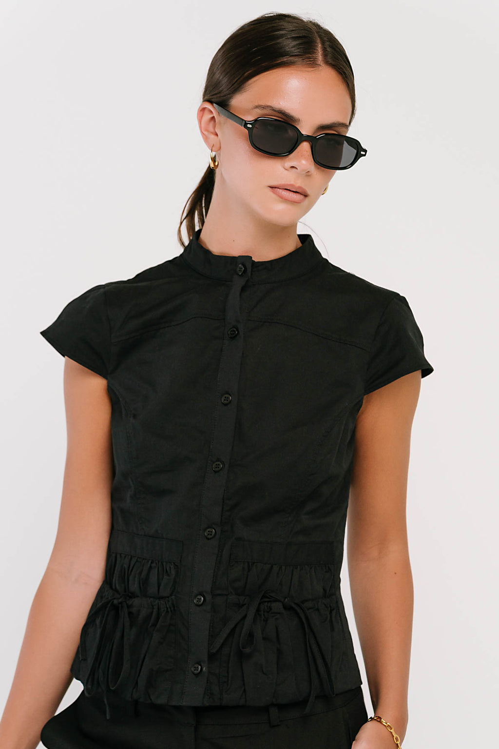 Mila Button Down Top in Black