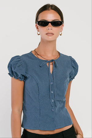 Josie Button Up Top in Navy