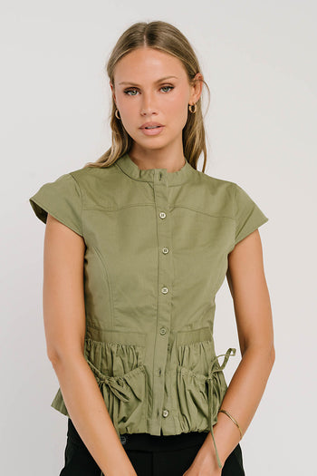 Mila Button Down Top in Olive