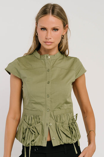 Mila Button Down Top in Olive