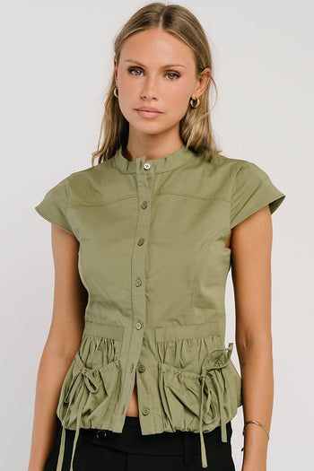 Mila Button Down Top in Olive
