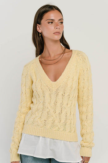 Zeke Cable Knit Sweater in Yellow