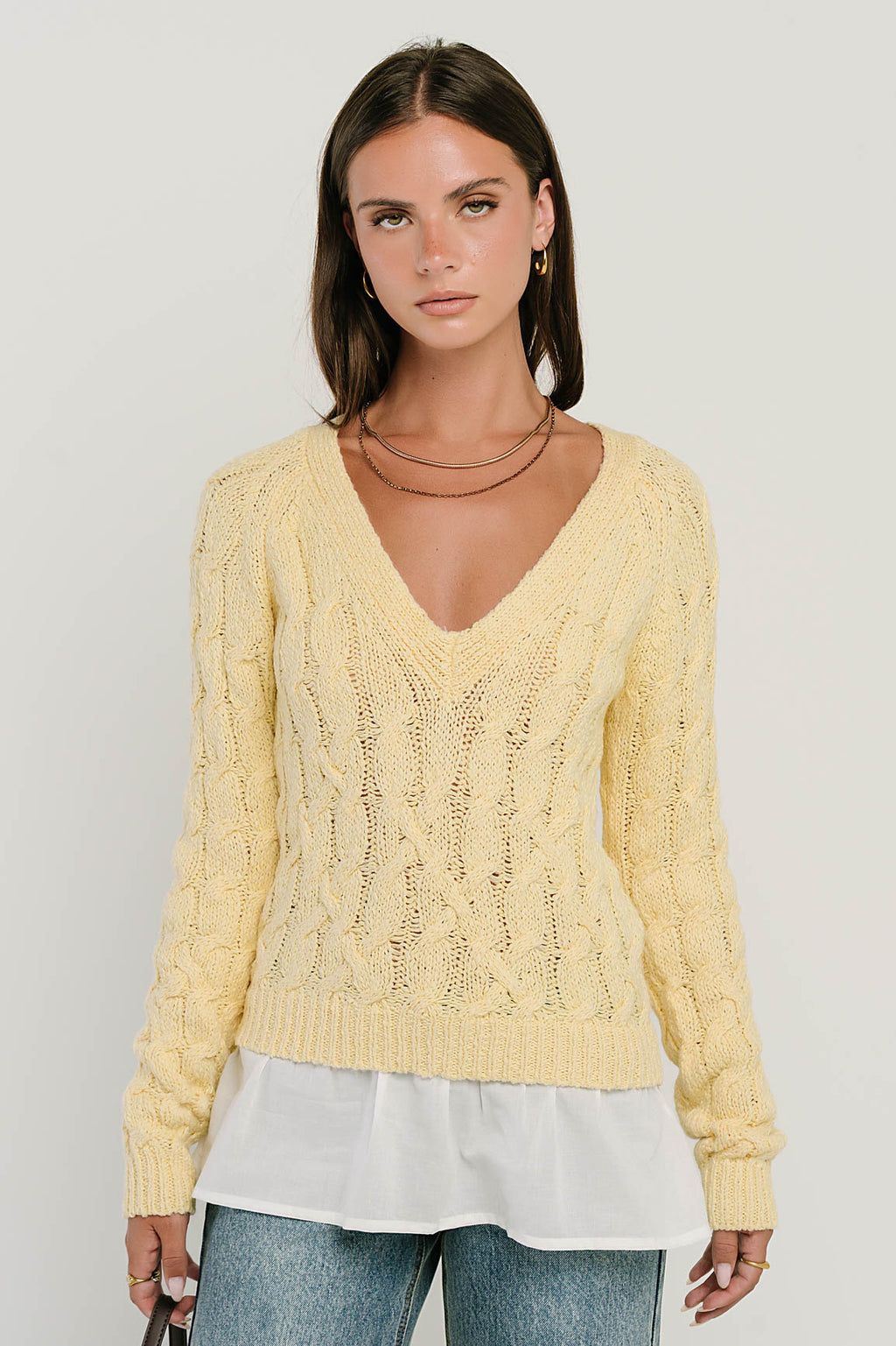 Zeke Cable Knit Sweater in Yellow