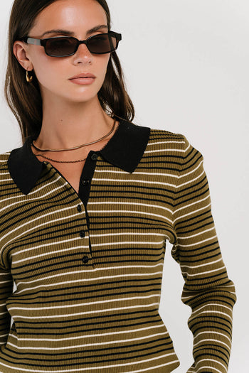 Romero Striped Sweater in Olive