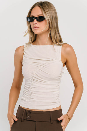 Melly Diagonal Ruched Top in Bone