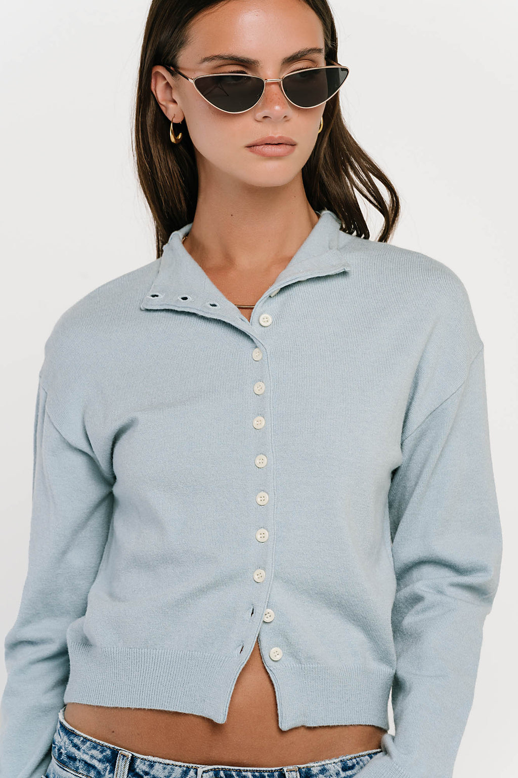 Maya Button Up Sweater in Blue