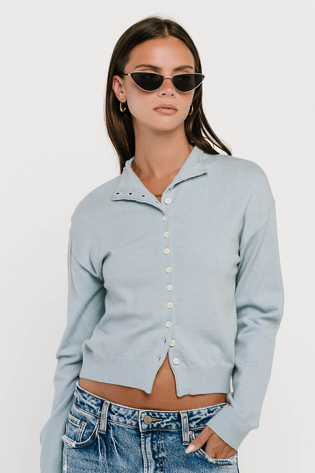 Maya Button Up Sweater in Blue