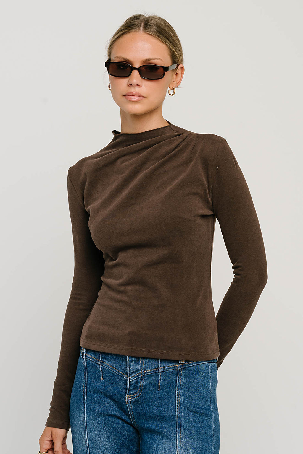 Alice Mock Neck Top in Brown