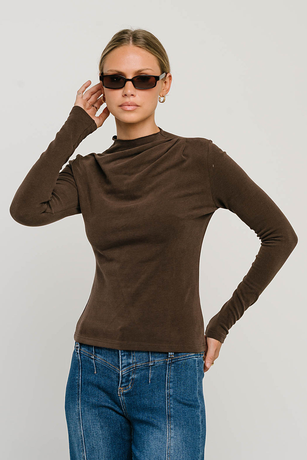 Alice Mock Neck Top in Brown