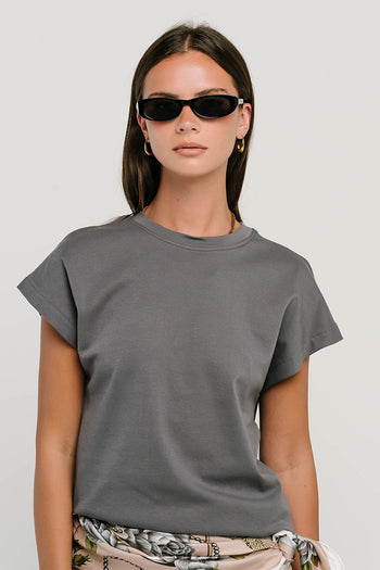 Elara Oversized Tee in Slate Blue