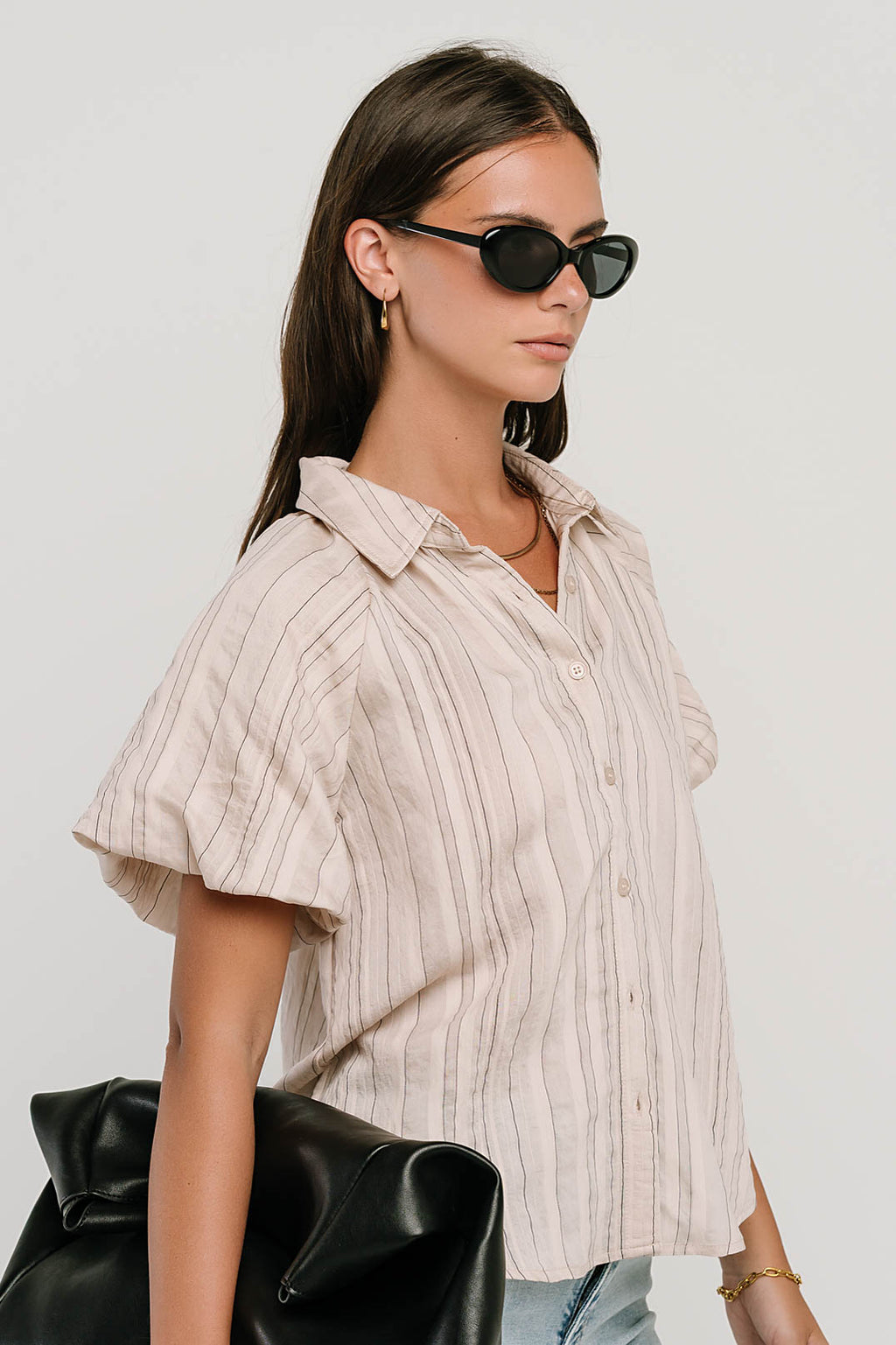 London Striped Button Up in Peach