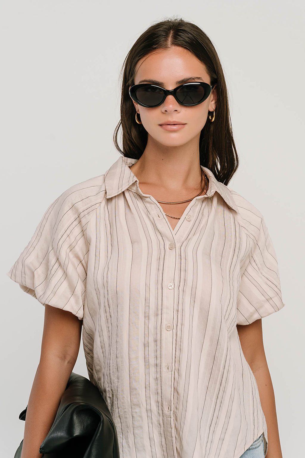 London Striped Button Up in Peach