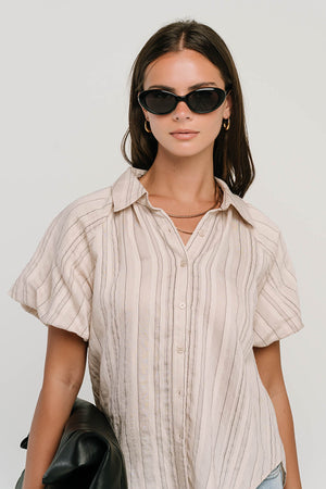 London Striped Button Up in Peach