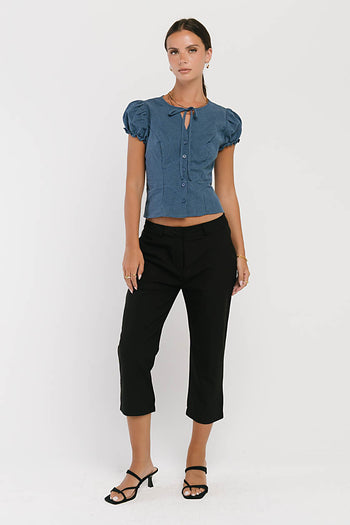 Josie Button Up Top in Navy