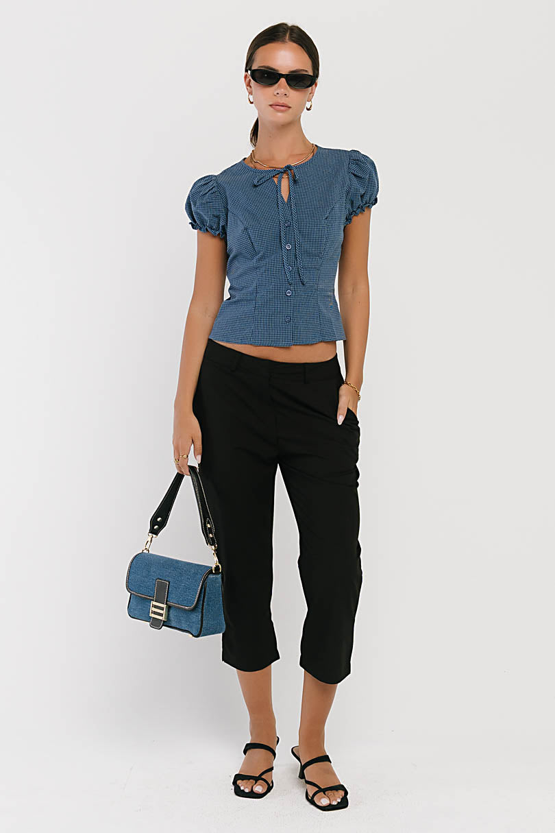 Josie Button Up Top in Navy