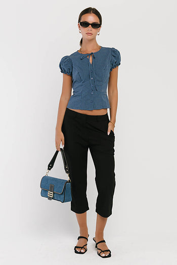 Josie Button Up Top in Navy