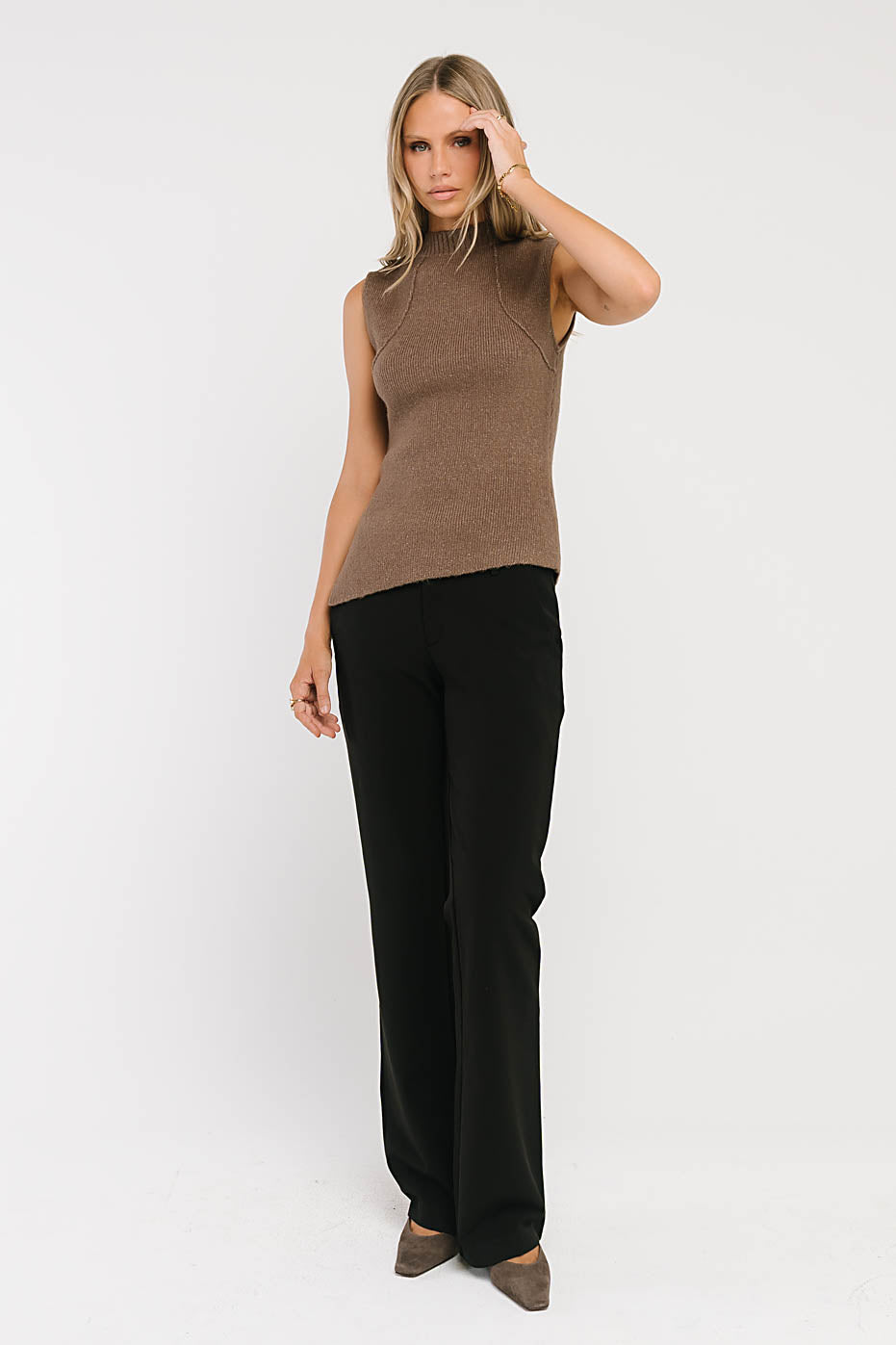 Bella Asymmetrical Knit Top in Taupe