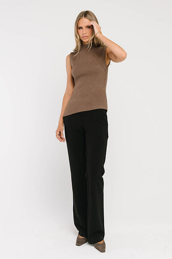Bella Asymmetrical Knit Top in Taupe