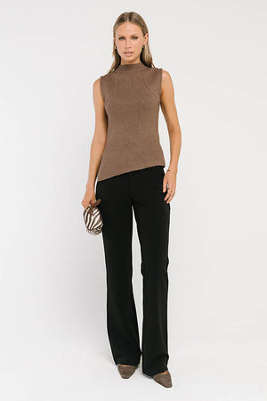 Bella Asymmetrical Knit Top in Taupe