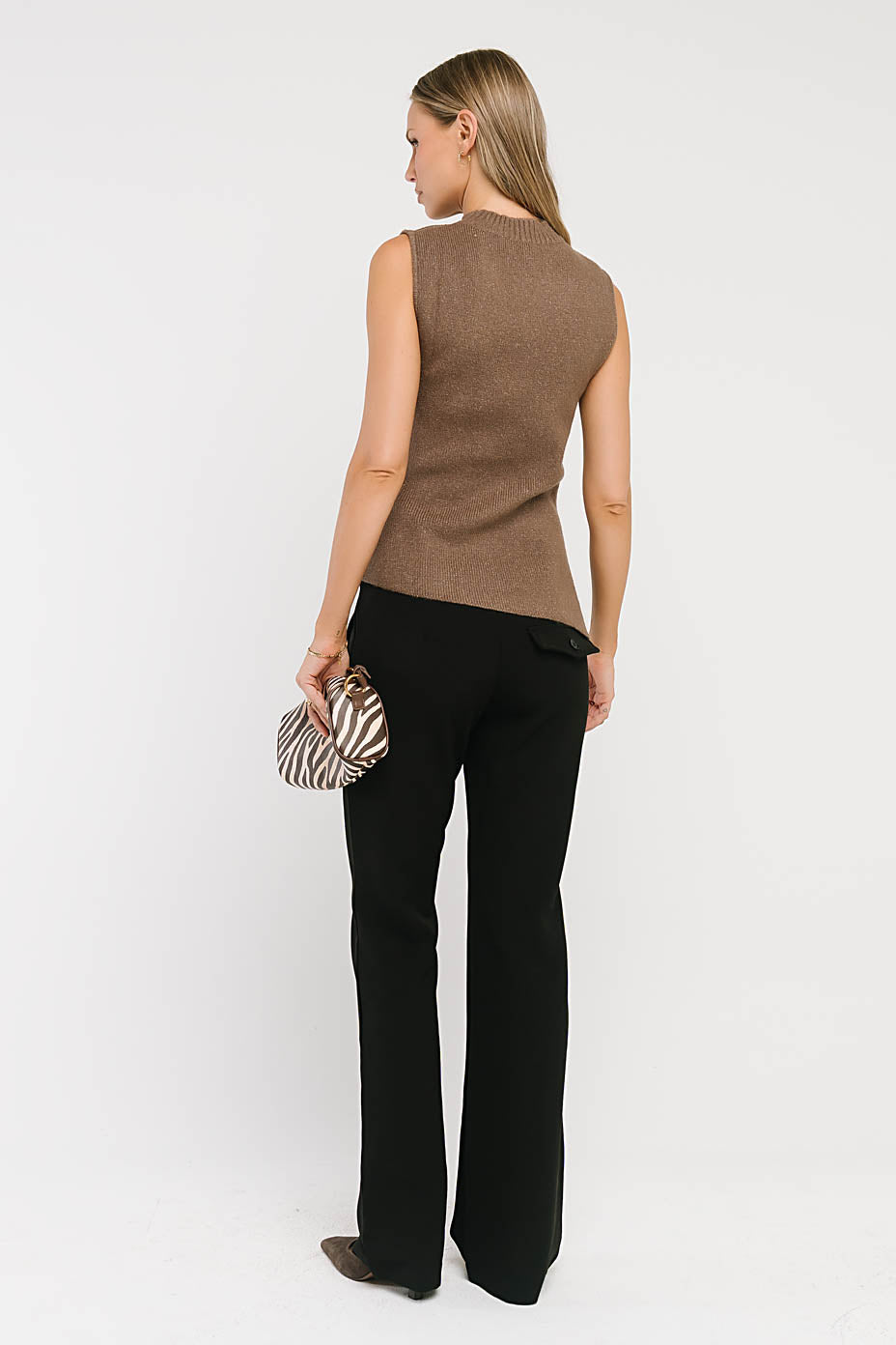 Bella Asymmetrical Knit Top in Taupe